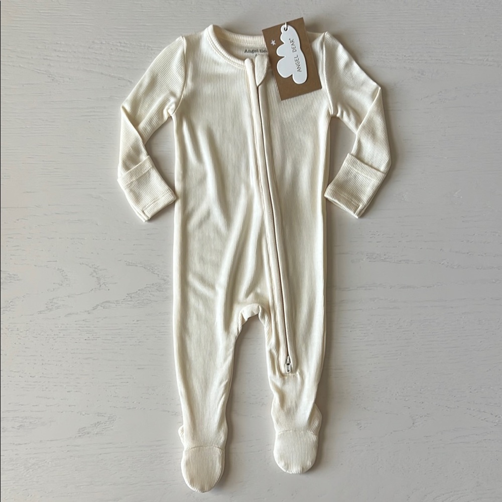 Angel Dear Cream Solid Sugar Swizzle Modal Footie 6-9 9-12 months